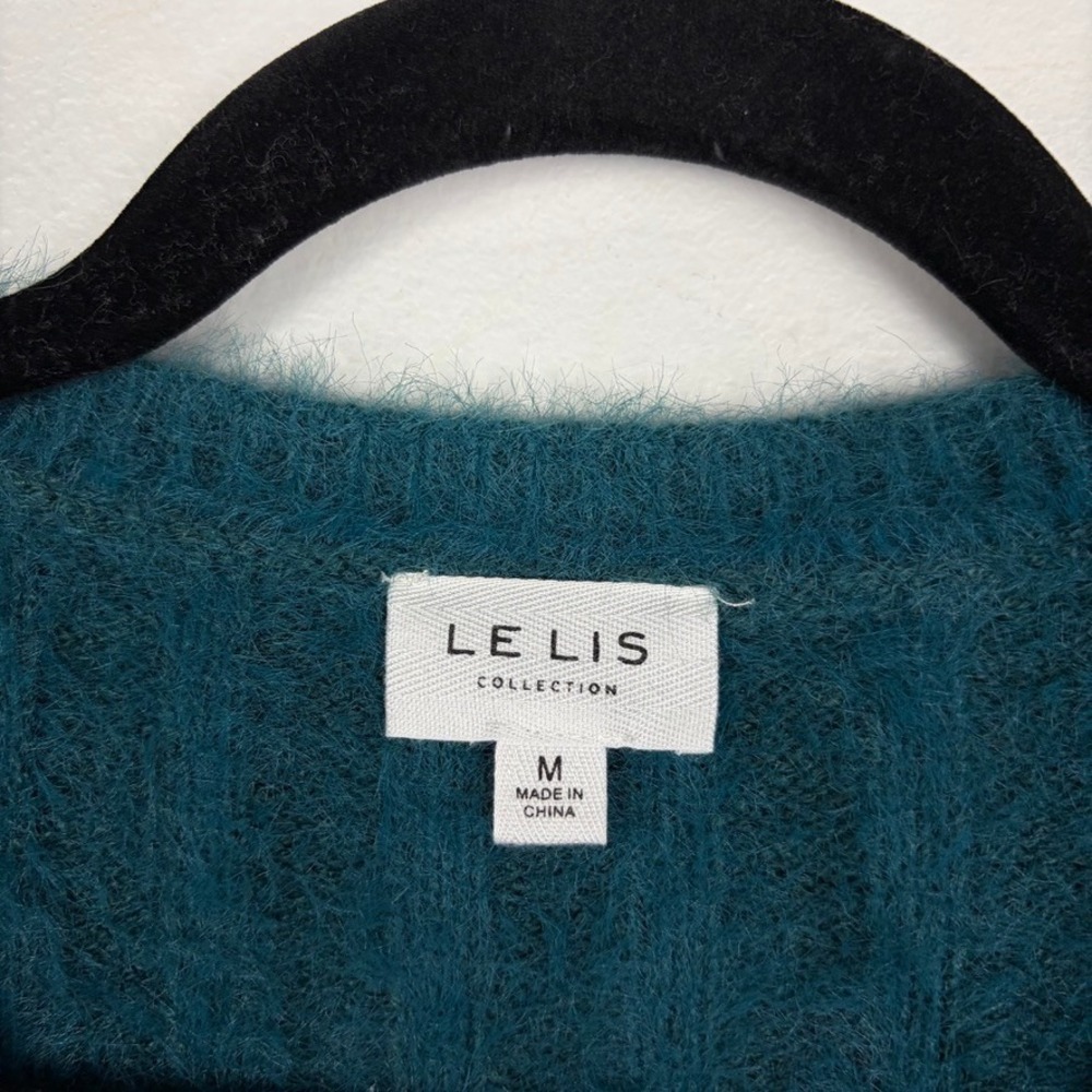 Le Lis Button Down Eyelash Cardigan Teal Green Heart Buttons Coquette Medium - Picture 3 of 7
